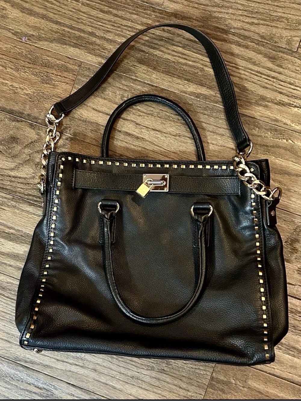 Michael Kors Black Stud-Trim Leather Tote Bag